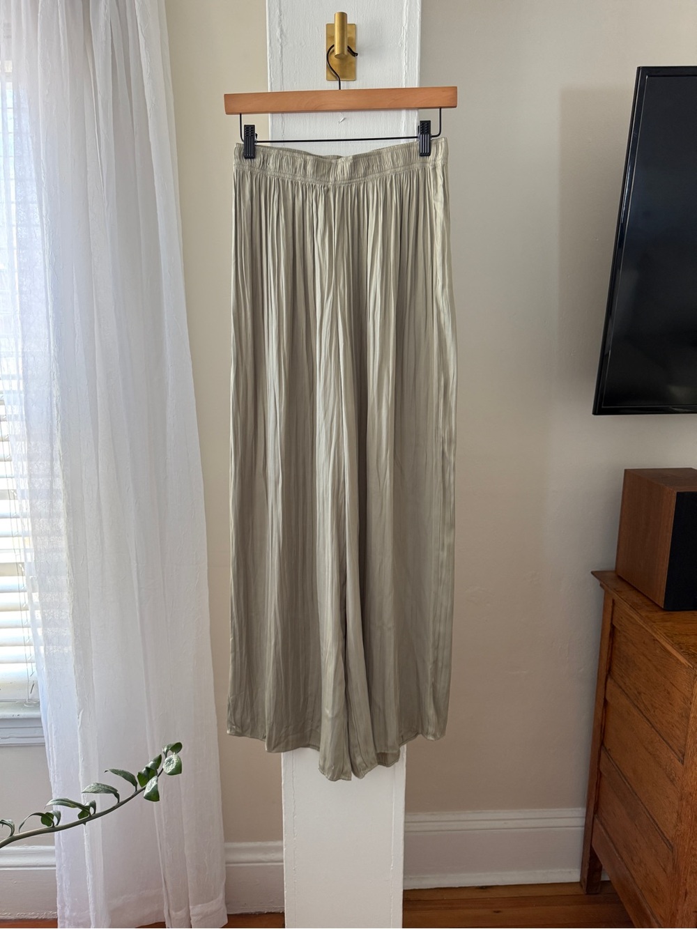 Joie S/P Champagne Satin Wide Leg Pants Flowy Pull On Trousers